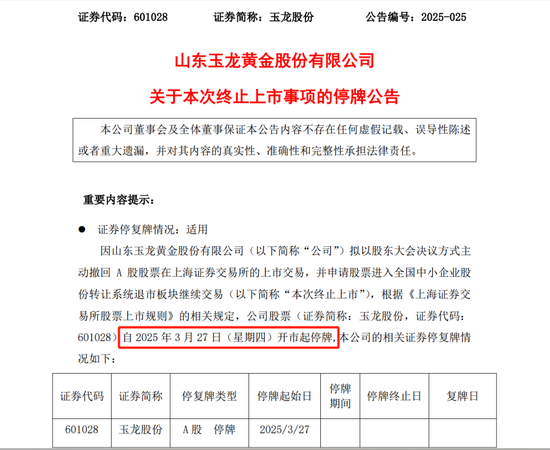 玉龙股份拟主动退市,自3月27日开市起停牌